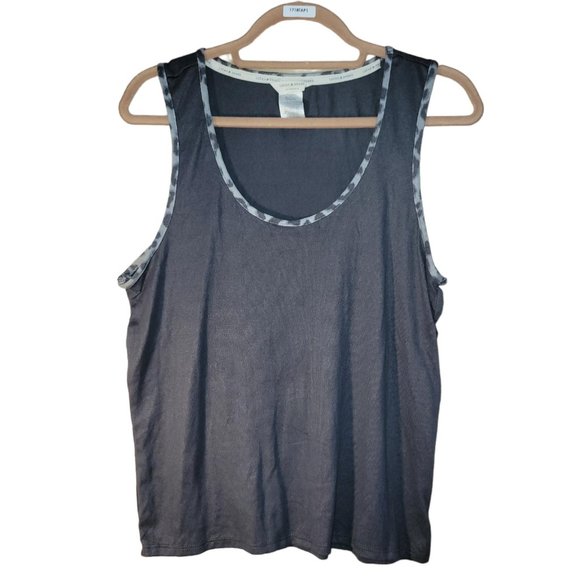 Lucky Brand Tops - Lucky Brand Gray Animal Leopard Print Trim Knit Tank Top Women Size L